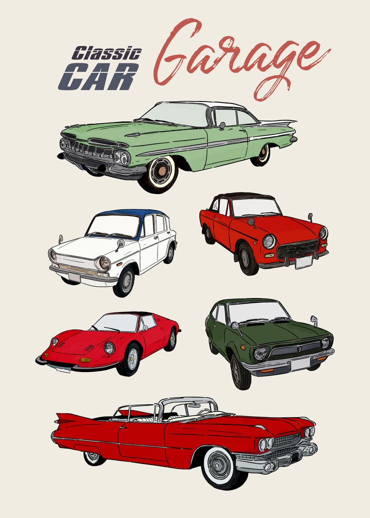 Automobile classica, vettore di schizzo di tiraggio della mano.