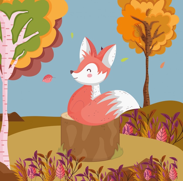 autunno illustrazione di volpe carina nel campo