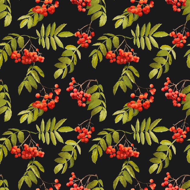 Autunno Rowan Berry Sfondo Vintage Seamless Pattern