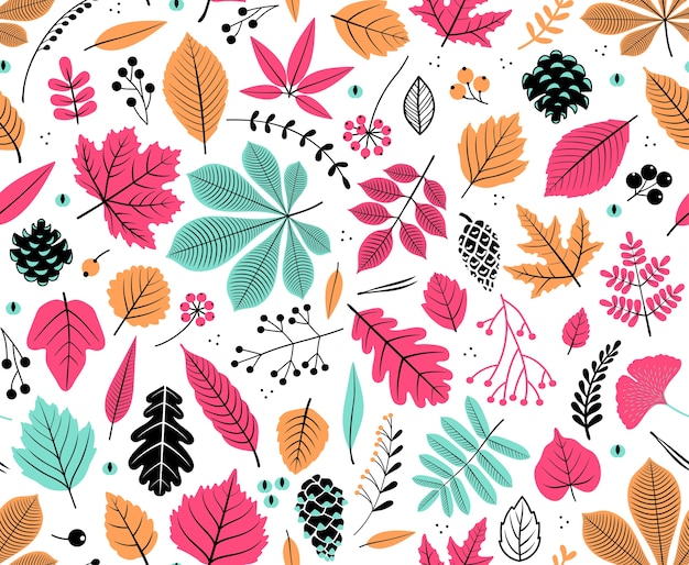 Autunno seamless pattern con foglia, foglia d'autunno sfondo. Texture foglia astratta. Sfondo carino. Caduta delle foglie. Foglie colorate. Sfondo bianco. L'elegante modello per stampe di moda.