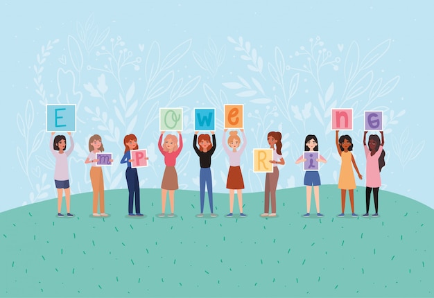 Avatar di donne che tengono abilitanti banner di testo