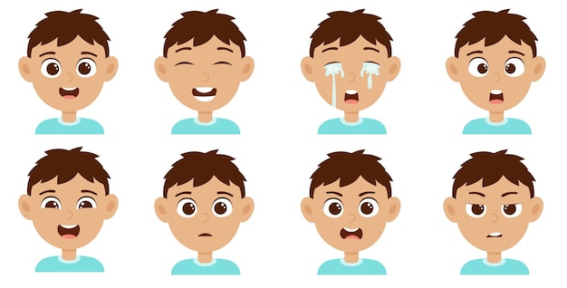 Avatar di ragazzino carino con diversa espressione facciale