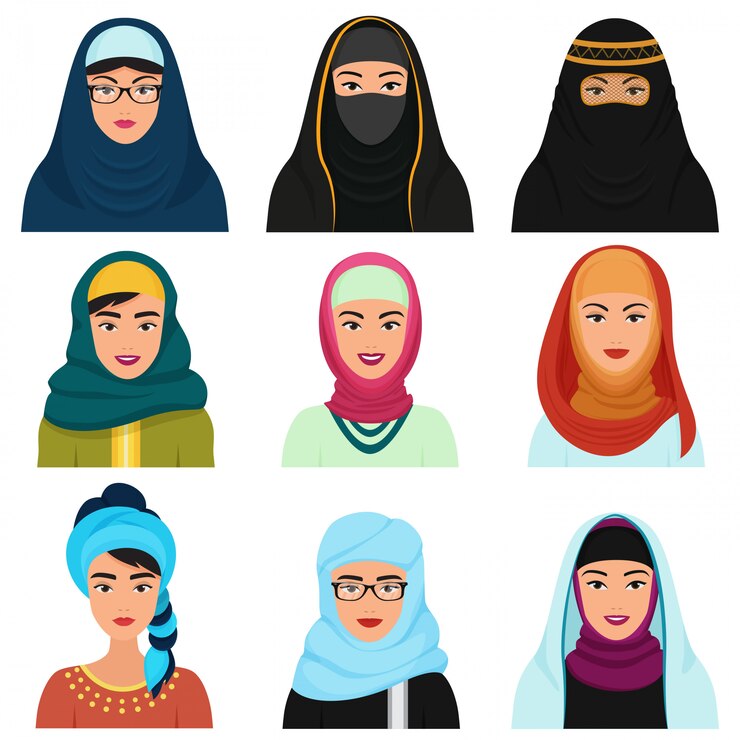 Vettore avatar femminili arabe mediorientali