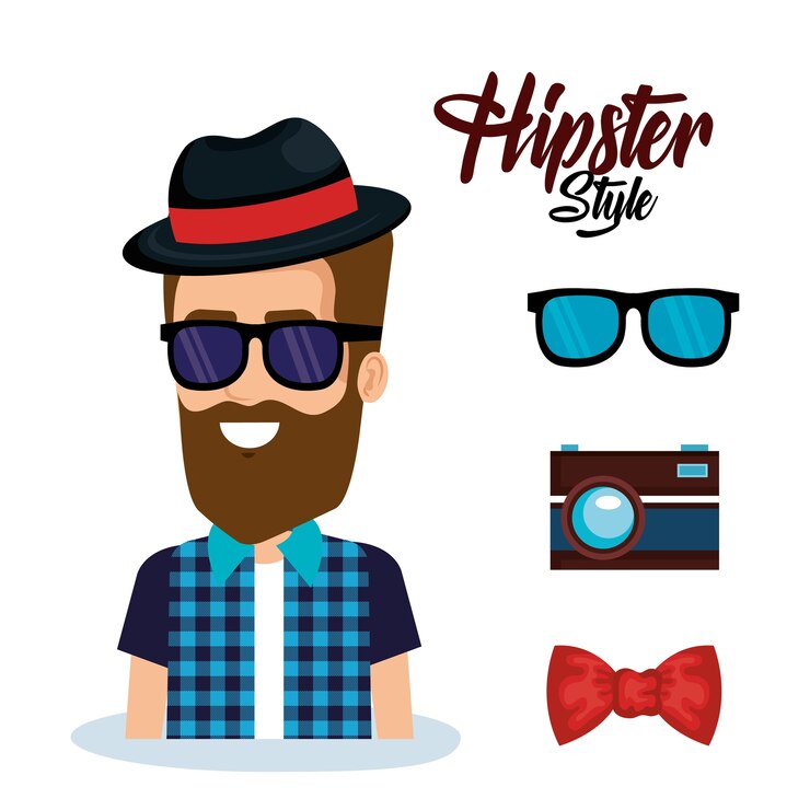 Vettore avatar stile hipster con accessori
