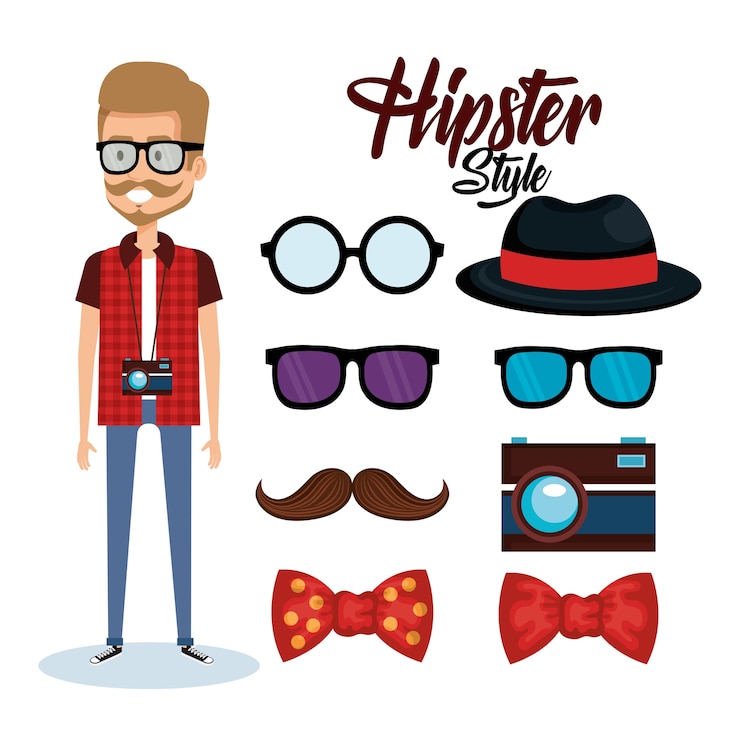 Vettore avatar stile hipster con accessori