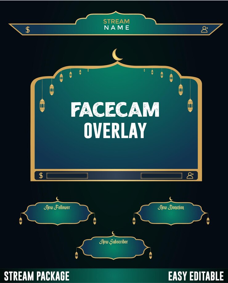avvisi di sovrapposizione di gioco in live streaming verde design dell'elemento flusso facecam
