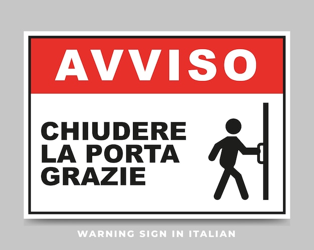 Avviso di chiusura della porta. Segno di lingua italiana di vettore, modificabile.