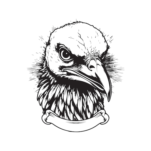 Avvoltoio vintage logo line art concept colore bianco e nero illustrazione disegnata a mano
