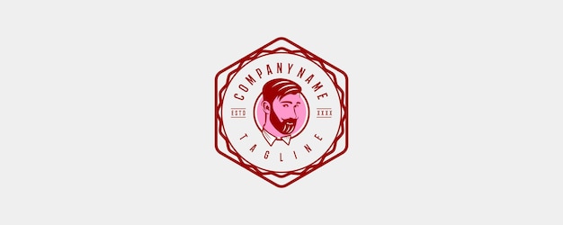 Awesome Emblem Bearded Man Logo Design Silhouette