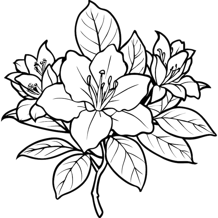 Vettore azalea flower outline illustration coloring book page design azalea flowers black and white line art
