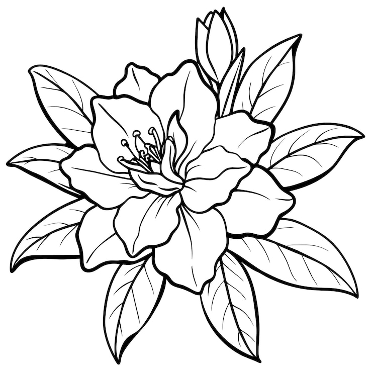 Vettore azalea flower outline illustration coloring book page design azalea flowers black and white line art