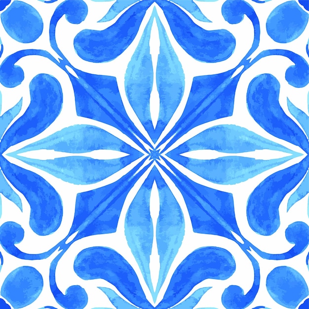 Azulejos piastrella portoghese blu motivo ad acquerello Ornamento tradizionale