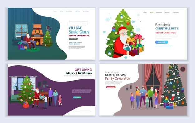 Babbo Natale che fa regali Buon Natale vacanze in famiglia Modello di pagine di destinazione