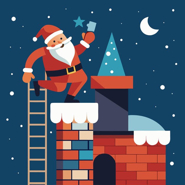 Babbo Natale che si arrampica sul camino