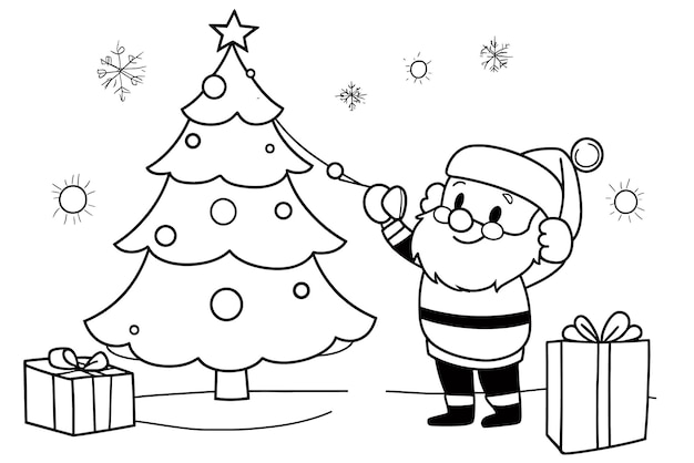 Babbo Natale decorando un albero di Natale per bambini