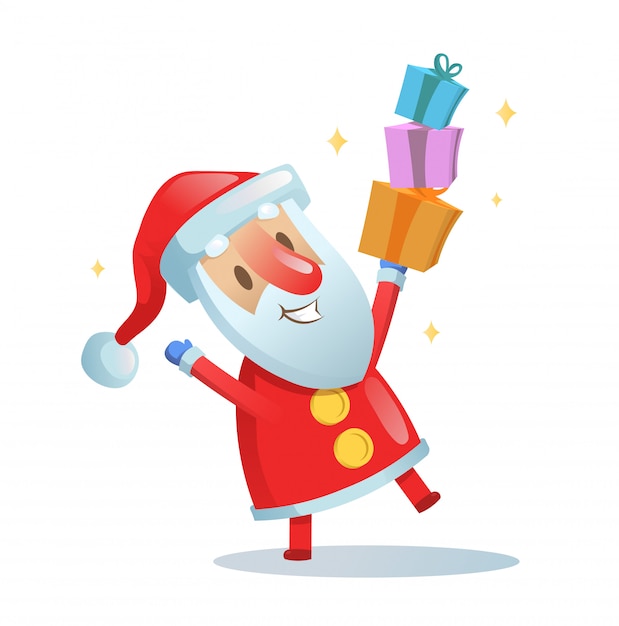 Babbo Natale divertente che balla. Cartolina di Natale del fumetto. illustrazione. su sfondo bianco.