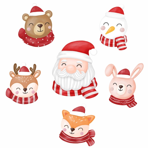 Babbo Natale e animali clipart, buon natale