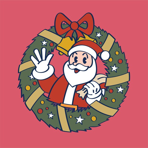 Babbo Natale nella priorità bassa della decorazione della corona di Natale