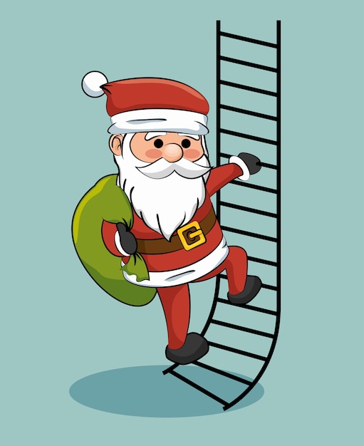 Babbo Natale salire le scale con il sacchetto del regalo