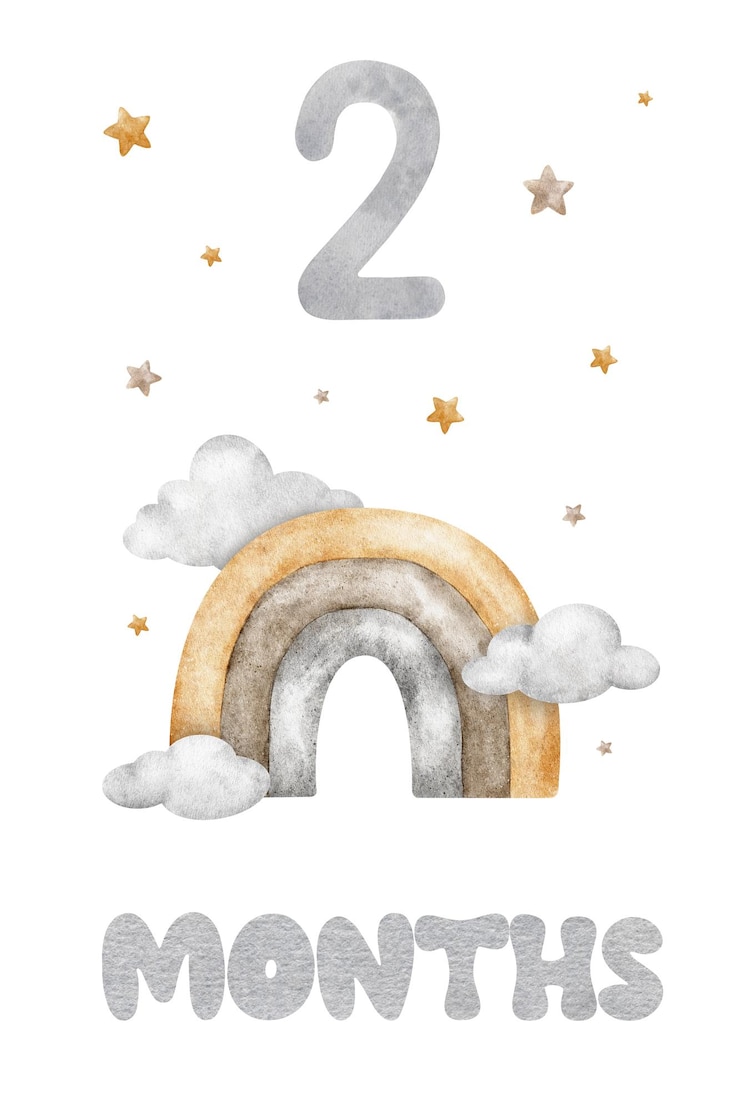 Baby Milestone Card con Beige Hot Air Balloon nuvole e stelle Baby's due mesi Due mesi di bambino