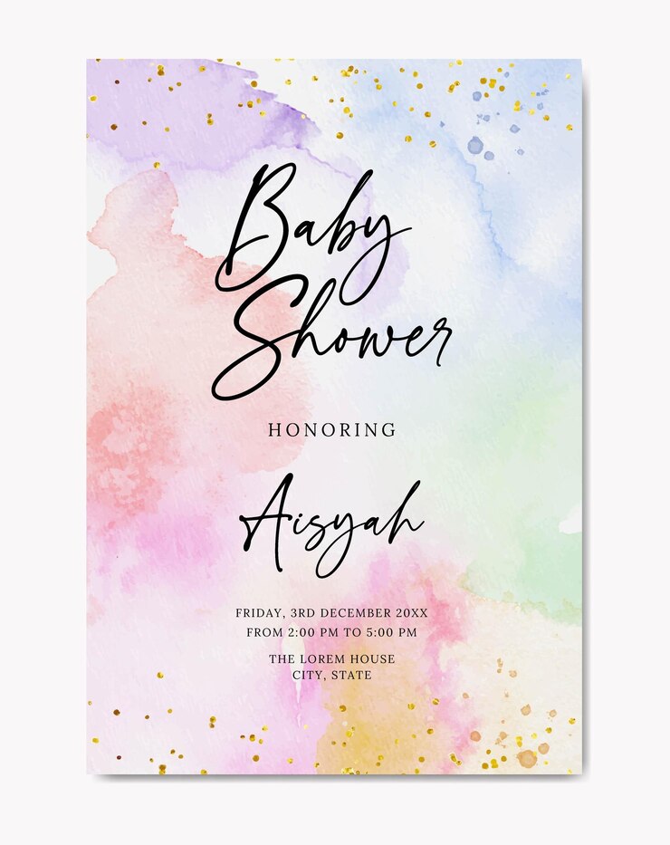 Baby shower con sfondo color arcobaleno pastello