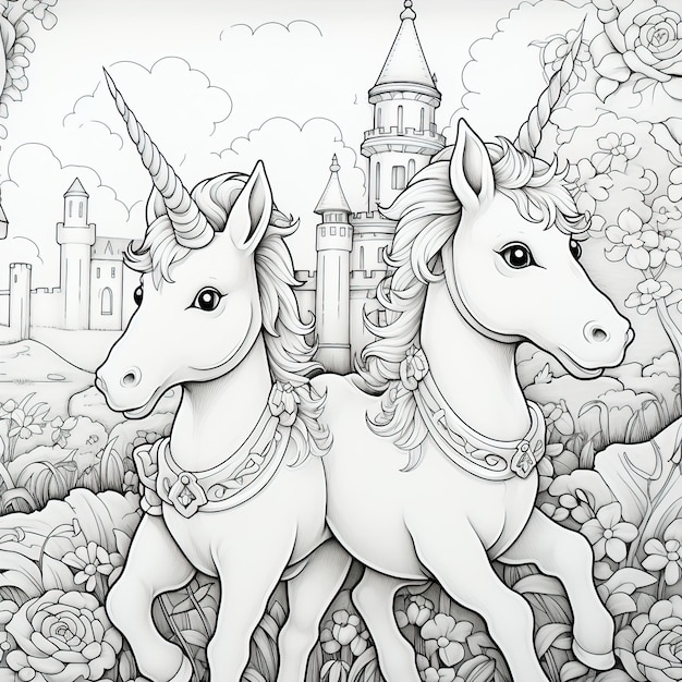 baby unicorni miglior disegno a mano libro colorato EPS