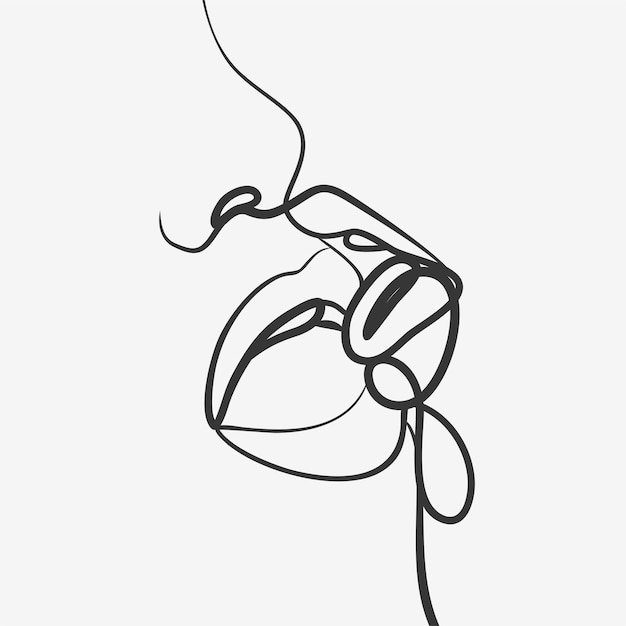 Baciare le labbra design in uno stile artistico a linea