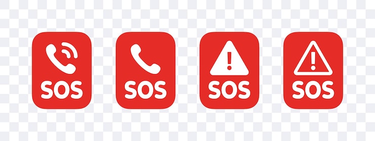 Vettore badge di emergenza sos icone sos segno di servizio di aiuto grafica scalabile vettoriale