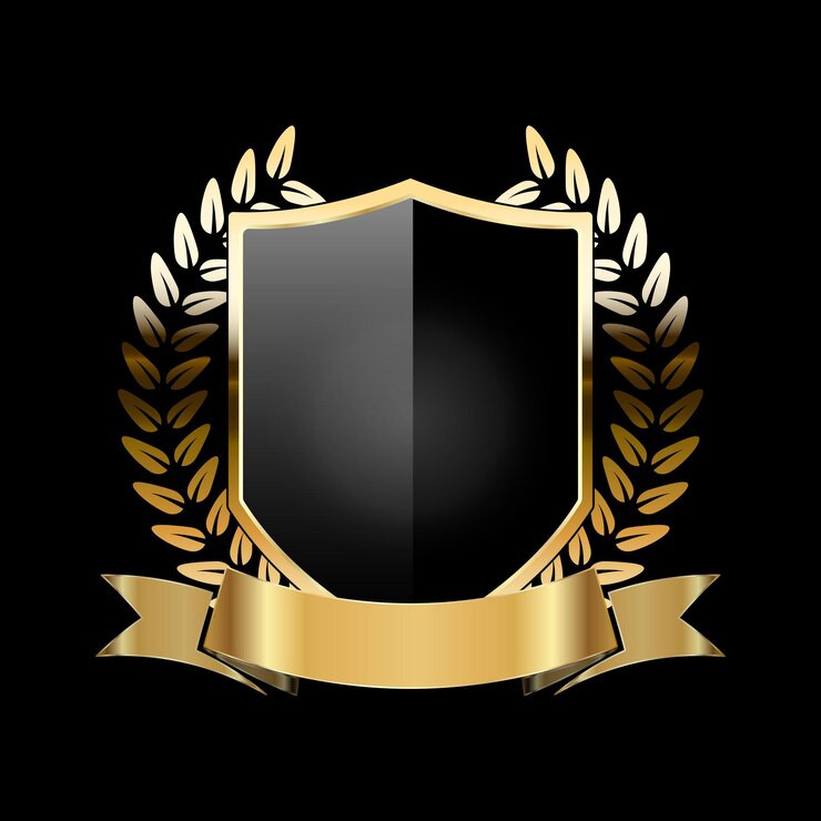 Badge e etichette di scudo nero dorato di lusso Retro vintage design di scudo araldico