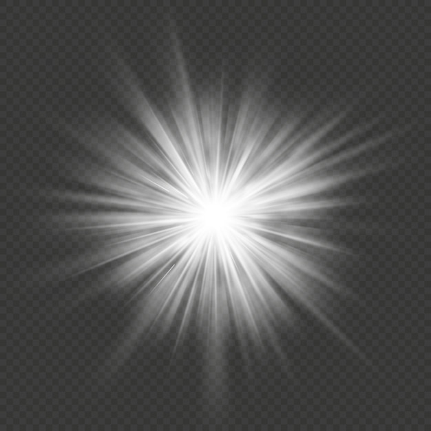 Bagliore bianco scoppio bagliore esplosione effetto luce trasparente.