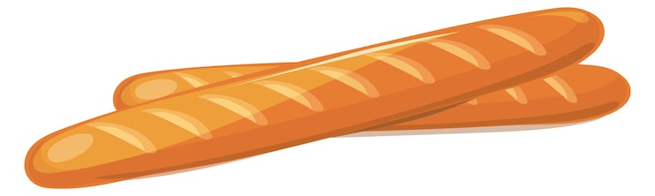 Vettore baguette francesi gustosa icona del fumetto da forno fresco