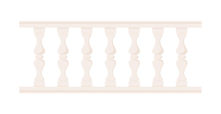 Vettore balaustra in pietra con balaustre per la scherma recinzione del palazzo corrimano del balcone con pilastri ringhiera decorativa elemento di architettura del castello illustrazione vettoriale piatta isolata su sfondo bianco