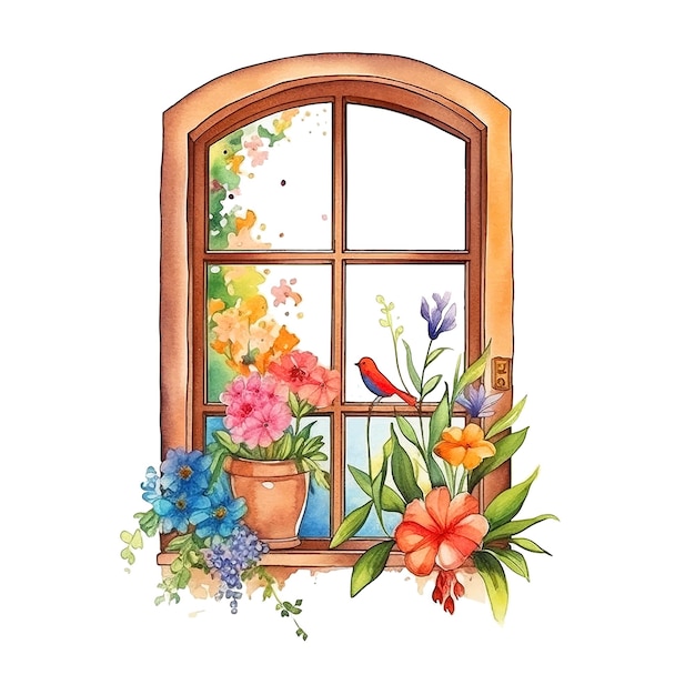 Balcone con vaso di fiori pittura ad acquerello