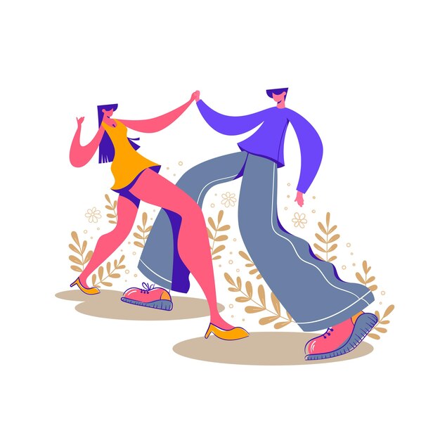 Ballando con l'illustrazione delle coppie nel carattere di stile semplice di design piatto