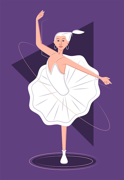 Ballerina vettoriale su una gamba all'ombra di uno stile di linee nette