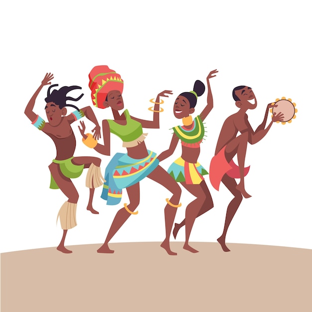 Ballerini africani personaggi nativi africani in azione pose rilassanti e ballanti
