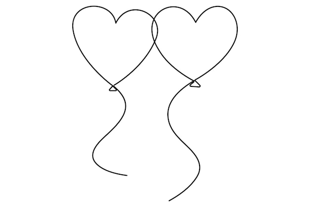 Ballone a forma di cuore Disegno continuo di una linea dell'illustrazione vettoriale isolata del ballone di cuore
