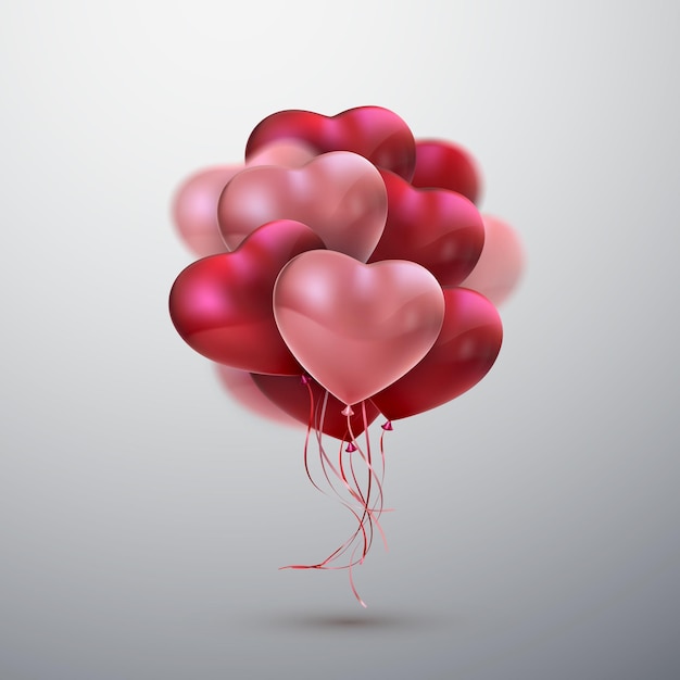 Balloon Hearts illustrazione di festa del mazzo volante di cuori palloncini rossi e rosa