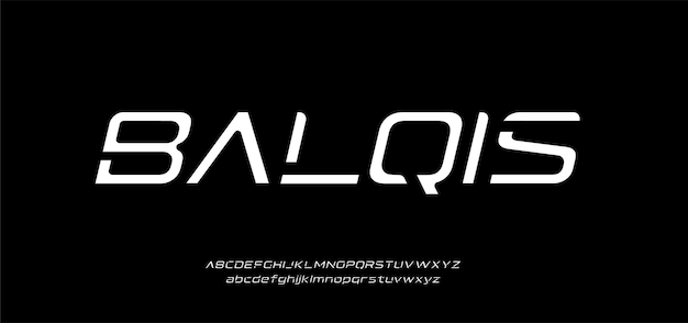 "Balqis" Caratteri moderni minimali di alfabeto astratto. tecnologia tipografica, elettronica, film, digitale, musica, futuro, carattere creativo del logo.