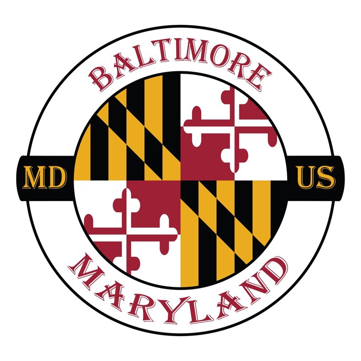 Vettore baltimore maryland flag usa travel souvenir seal stamp badge sticker logo vector illustration eps