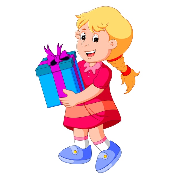 Bambina che tiene un contenitore di regalo
