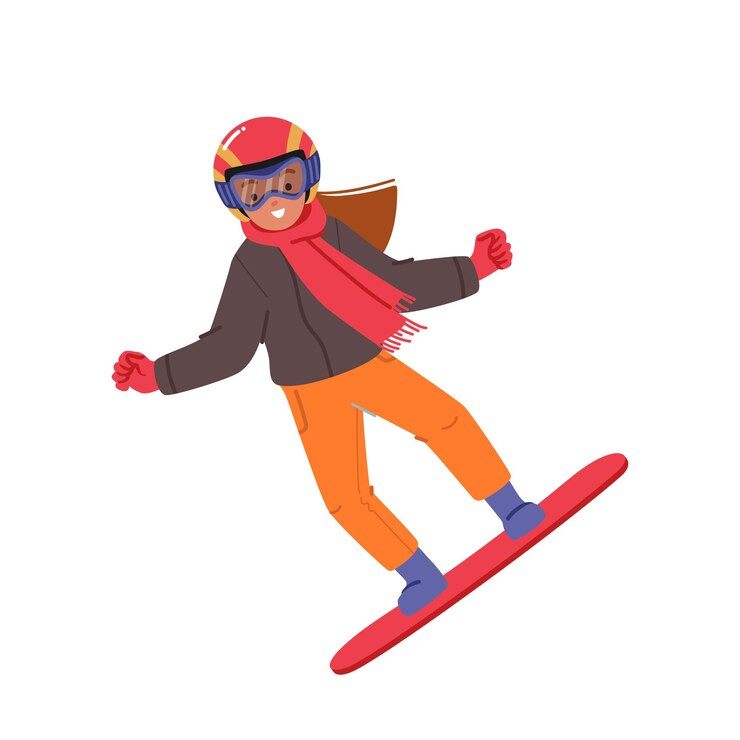 Vettore bambina snowboarder personaggio che salta sullo snowboard isolato su sfondo bianco attività di sport invernali di snowboard