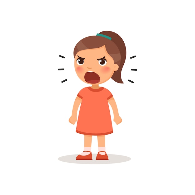 Bambina urlando. Illustrazione vettoriale di uno stile cartoon