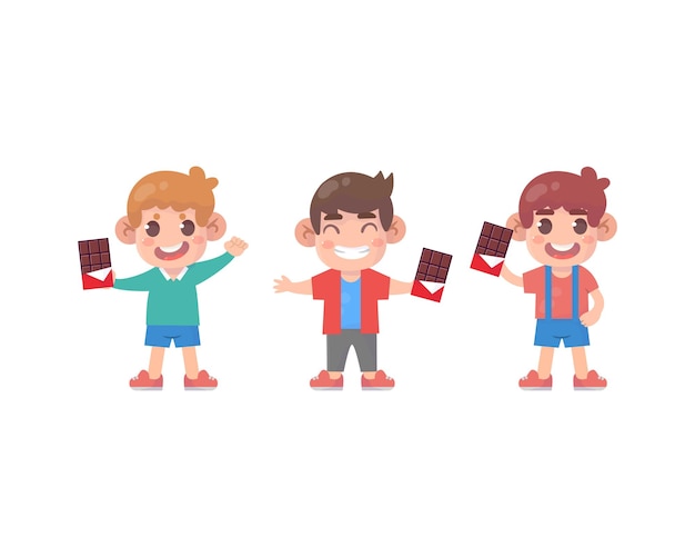 bambini carini felici con illustrazione del concetto di cioccolato
