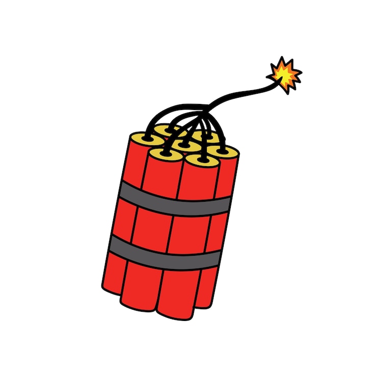Vettore bambini che disegnano cartoni animati illustrazione vettoriale dinamita sull'icona del fuoco isolato su sfondo bianco