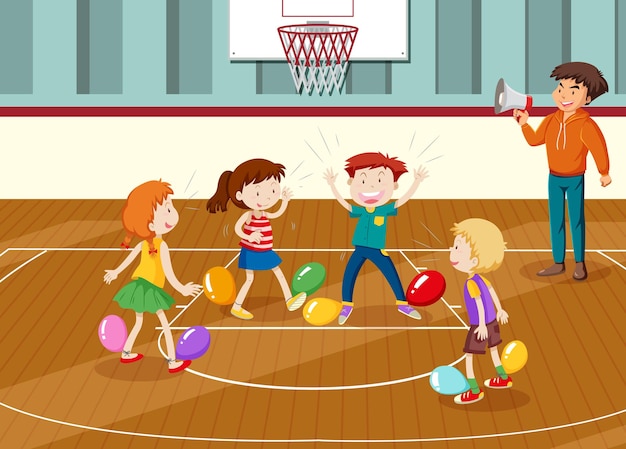 Bambini che fanno attività fisica con palloncini