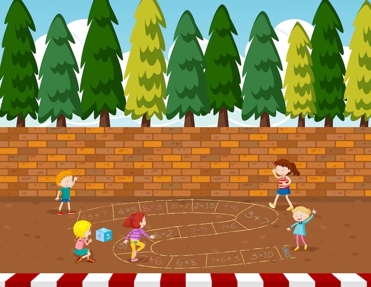 Vettore bambini che giocano al parco giochi