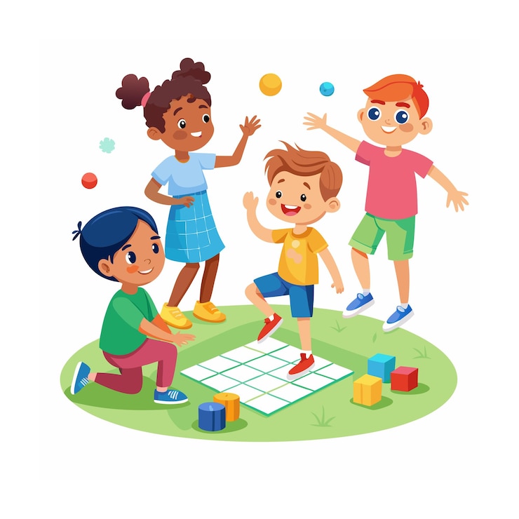 Vettore bambini che giocano e si divertono momenti illustrazione vettoriale