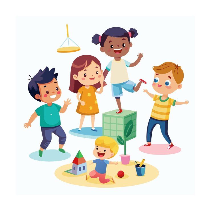 Vettore bambini che giocano e si divertono momenti illustrazione vettoriale