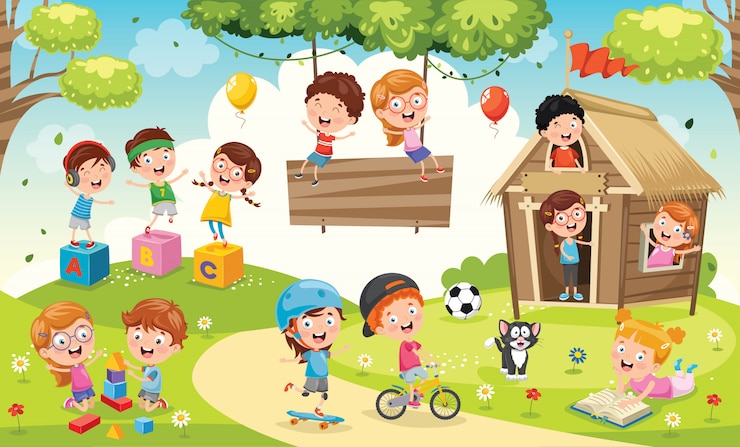 Vettore bambini che giocano nel parco